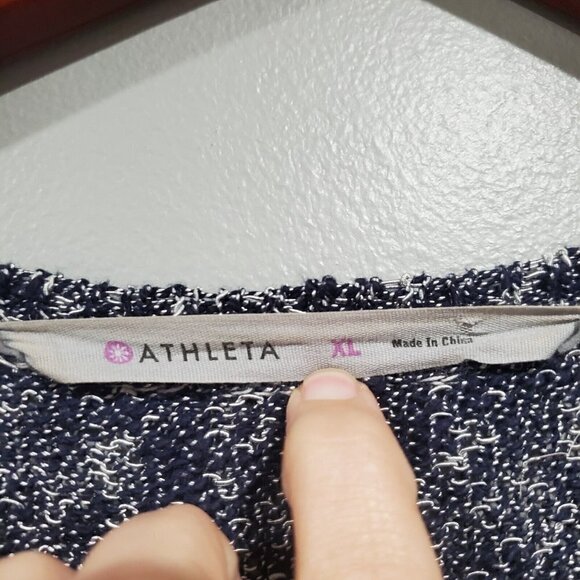 Athleta Women's Blue Silver V-Neck Open Knit Long-Sleeved Sweater Top Size XL - Picture 6 of 9